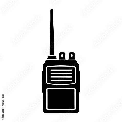 Illustration of a black walkie talkie with an antenna and speaker grille on a white background image