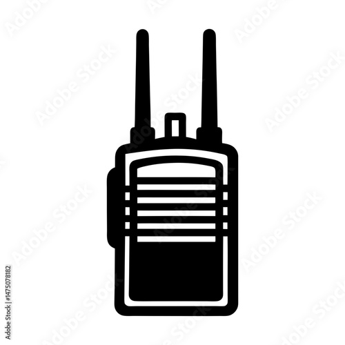 Illustration of a black walkie talkie with two antennas and horizontal lines on the front side