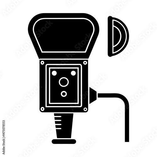 Illustration of a black industrial device with buttons and a cable on a white background design