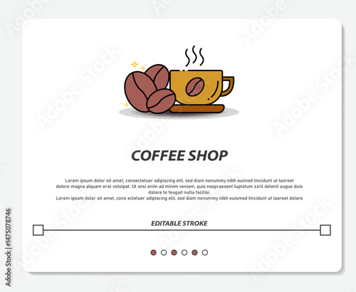 Coffee Logo With Beans and Cup Simple Vector Editable Stroke
