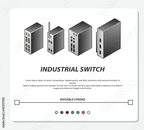 Industrial Manage Switch HUB Network Device Vector Flat Design