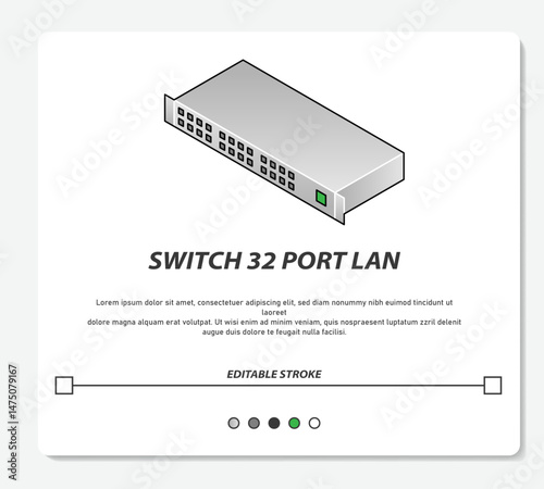 Industrial Manage Switch HUB Network Device Vector Flat Design