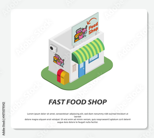 3D Shop Building With Logo Electro Noodle Fast Food Simple