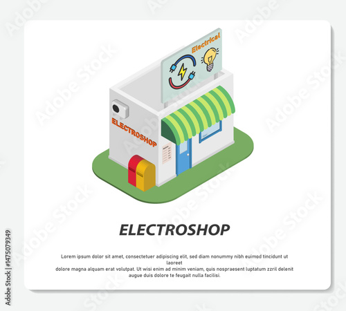 3D Shop Building With Logo Electro Noodle Fast Food Simple