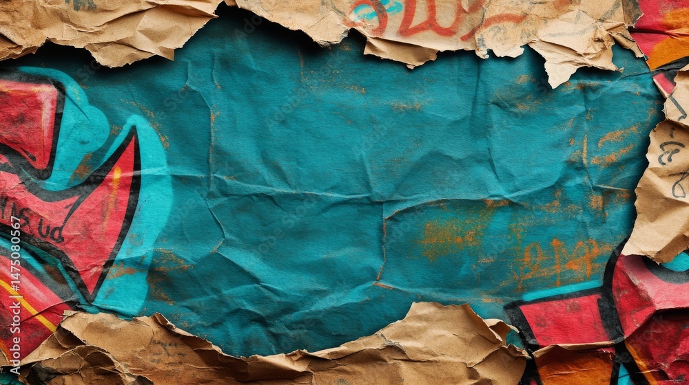 Fototapeta premium Torn Paper Graffiti Background, Urban Art, Street Art
