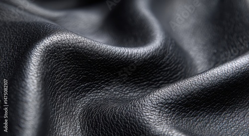 Close-up Texture of Black Leather, Soft and Wrinkled