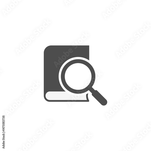 Book with magnifying glass icon. Vector illustration on white background.