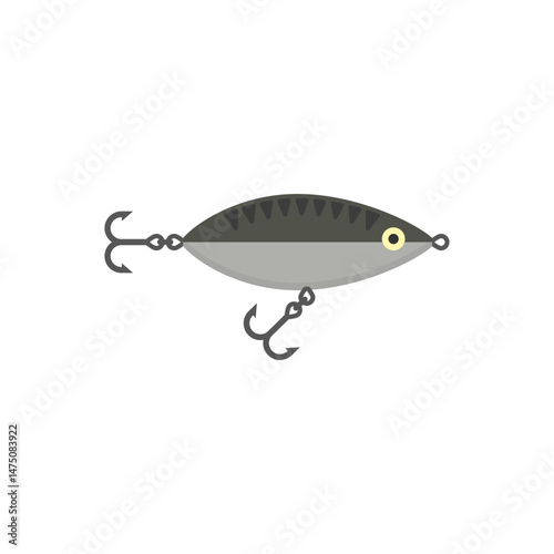 Fishing lure icon with fish and fishing hook. Vector illustration on white background.