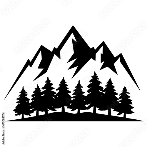 Majestic Mountain Silhouette: Bold Peaks with Evergreen Forest Foreground