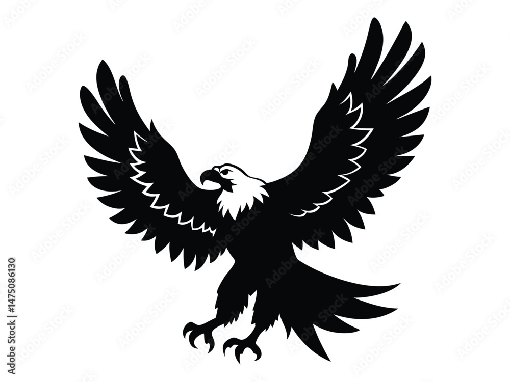 Obraz premium Bald Eagle Attack Pose Silhouette Vector, Eagle is flying.