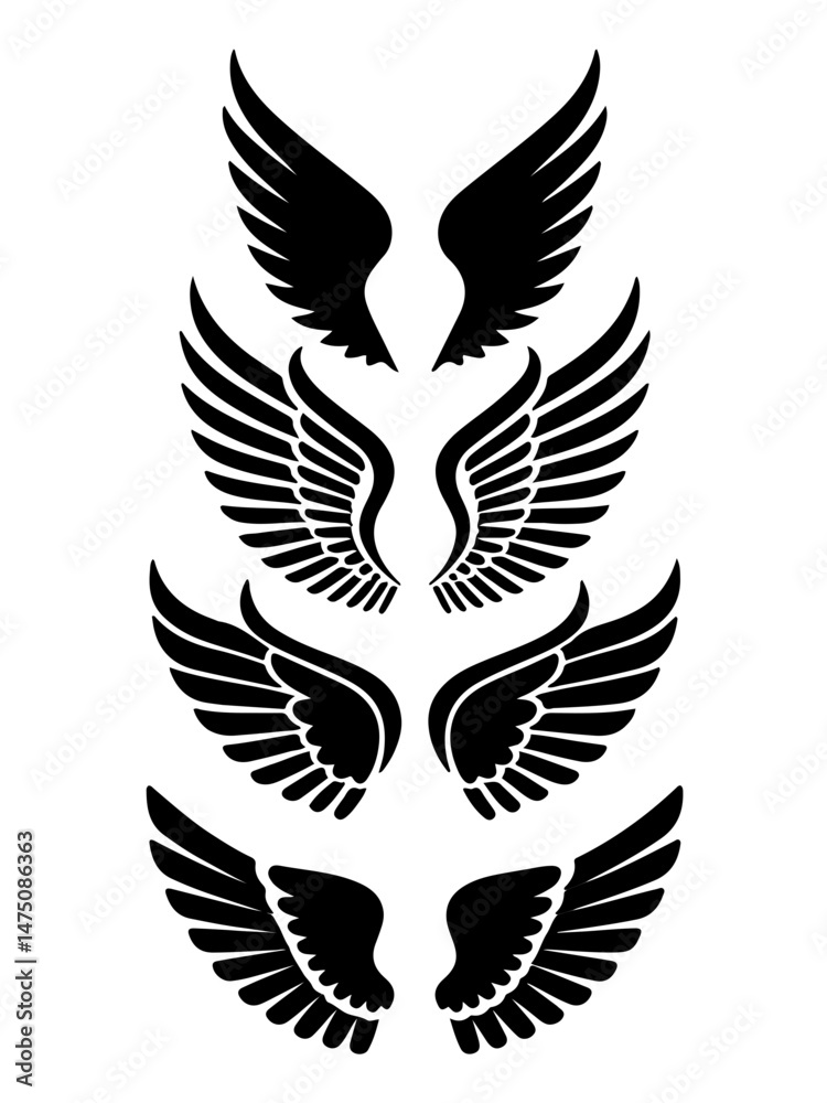 Ornamental Wing Graphics: Sharp, Curved, and Feathered Variations Ornamental Wing Graphics: Sharp, Curved, and Feathered Variations