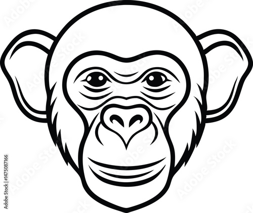 High detail flat vector icon of a chimpanzee head line art with smooth edges