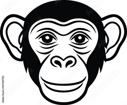 High detail flat vector icon of a chimpanzee head line art with smooth edges