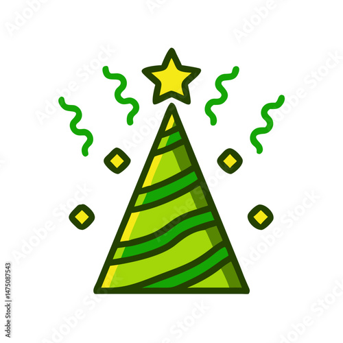 Colorful illustration of festive Christmas tree with decorations and confetti for holiday celebration concept