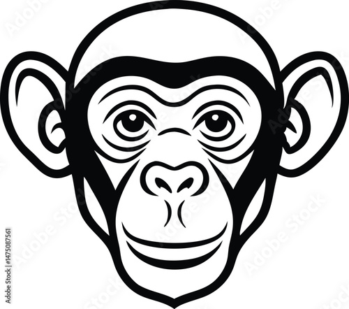High detail flat vector icon of a chimpanzee head line art with smooth edges