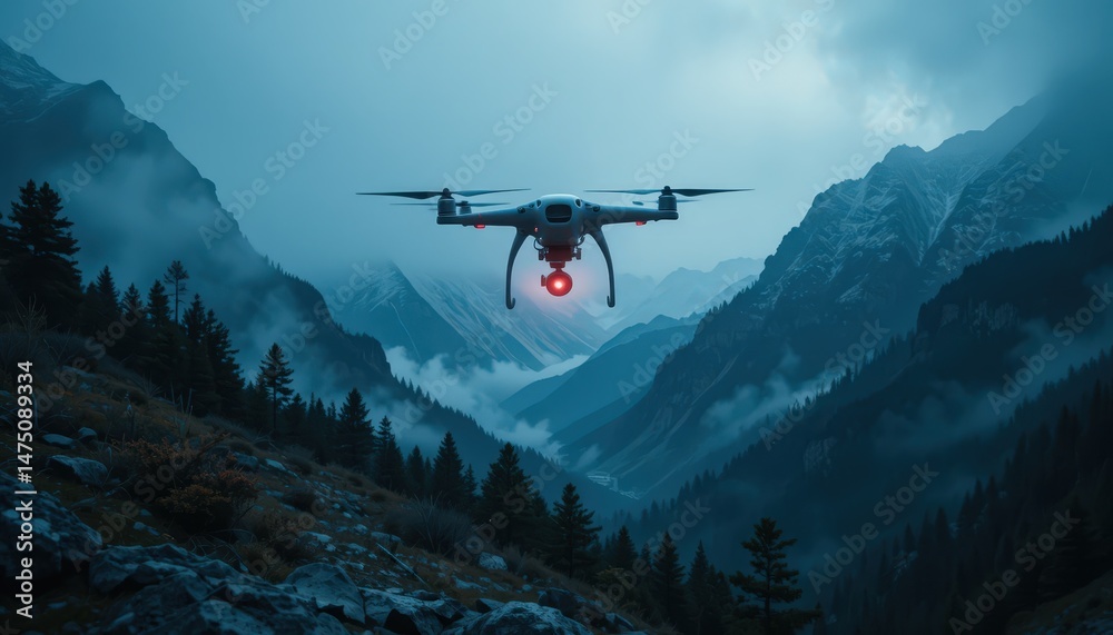 Drone Hovering Over Misty Mountains at Dusk Capturing Stunning Aerial Views of Nature Drone Hovering Over Misty Mountains at Dusk Capturing Stunning Aerial Views of Nature
