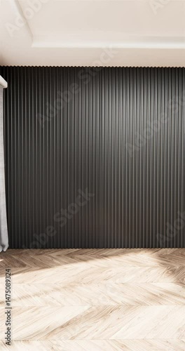white room and black panels wall background and decor living room 3D illustration rendering