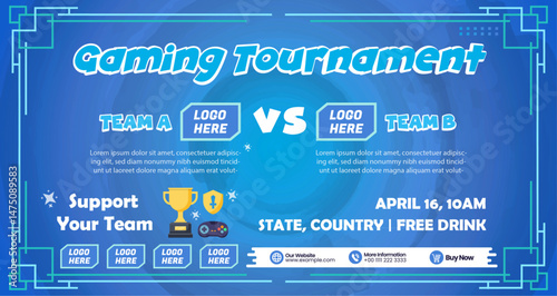 Gaming Tournament Card Banner Logo Icon Simple Vector Flat Design