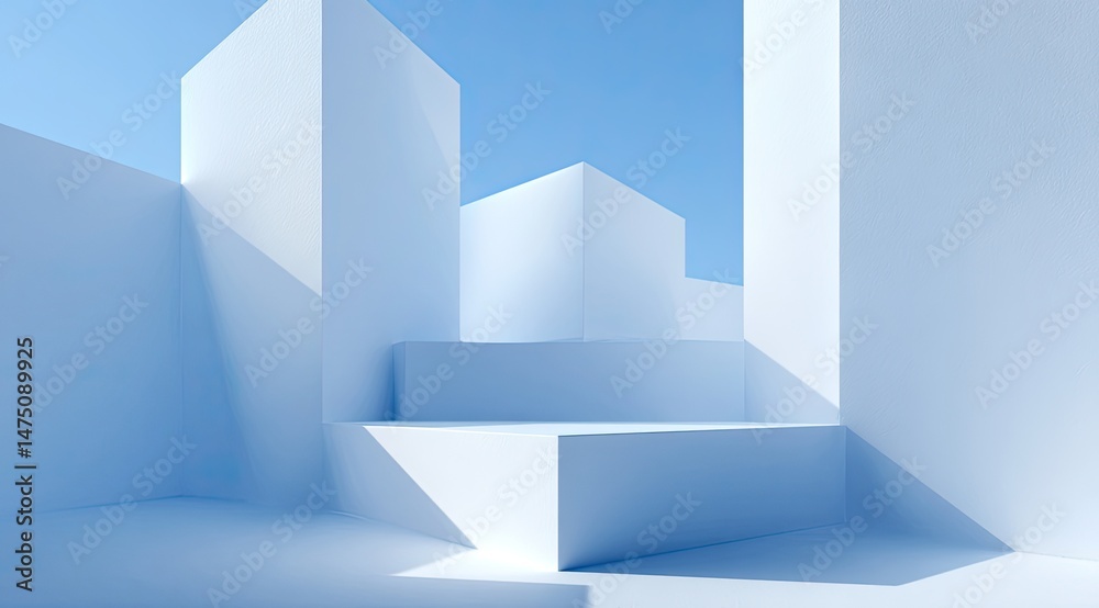 Abstract geometric shapes, light blue tones, and minimalist architectural scene Abstract geometric shapes, light blue tones, and minimalist architectural scene