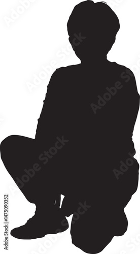  vector silhouette,front view of a senior woman on knees