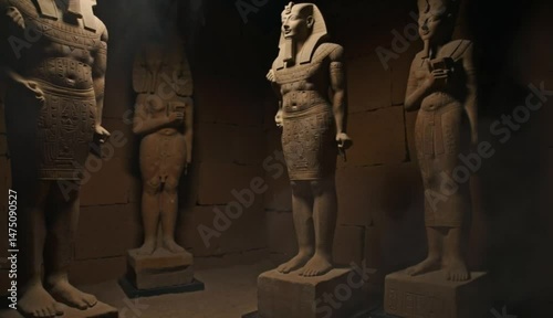 ancient Egyptian statues and sculpture in standing posture with no real people