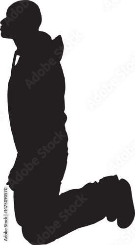  vector silhouette,side view of african man kneeling