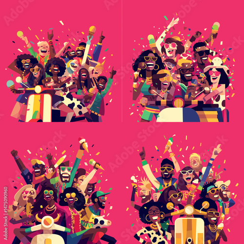 Vibrant Celebration Collage: A dynamic collage featuring diverse individuals in a vibrant, colorful setting. The collage captures the spirit of celebration, with elements of fun, joy, and community.