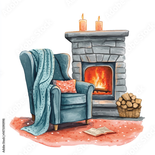 Cute cartoon watercolor A cozy blanket draped 