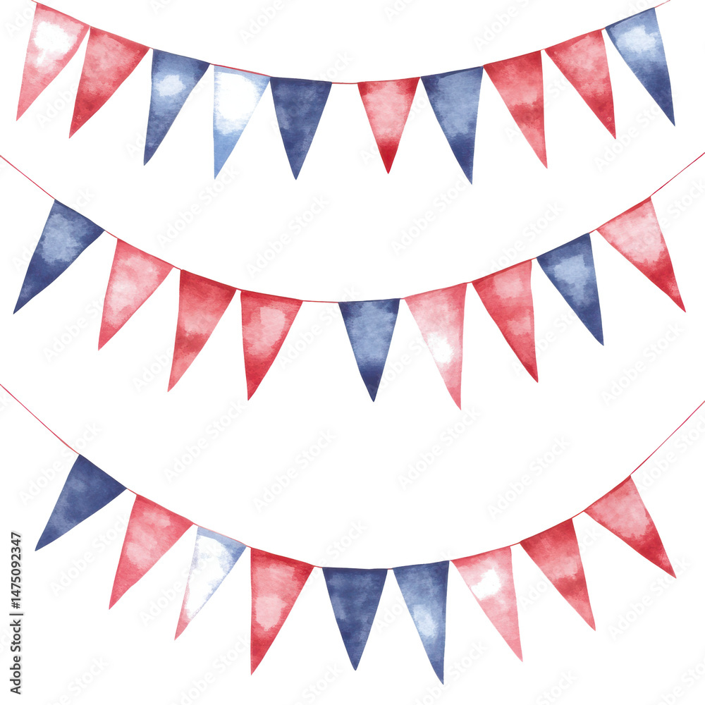 Obraz premium Watercolor bunting flags party decoration vector festive design on transparent background