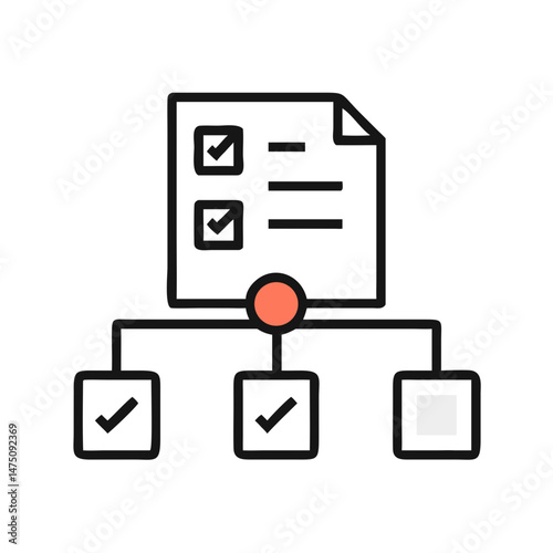 Illustration of checklist document and flowchart for project management and task organization concept