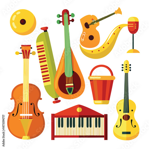 Six classic melody instrument on white background