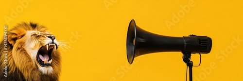 Roaring lion and loud speaker