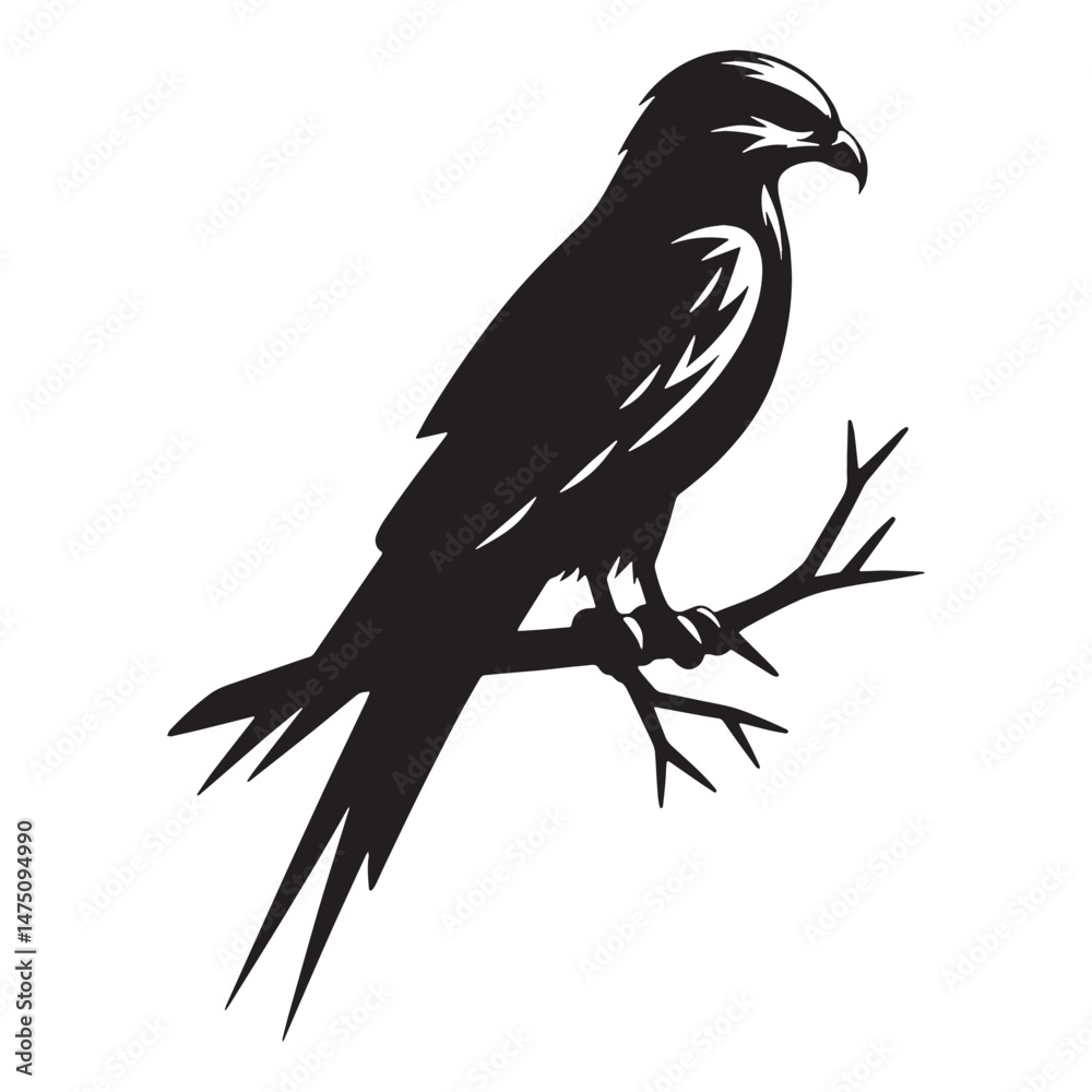 Fototapeta premium Elegant Kite silhouette catching the wind – Kite illustration – Minimalist Kite vector – Bird silhouette