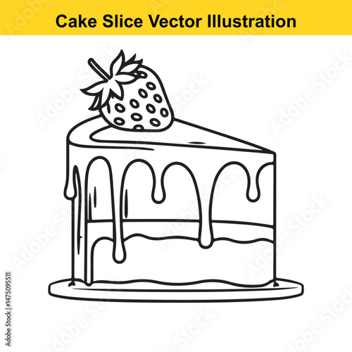 Delicious Strawberry Cake Slice Illustration