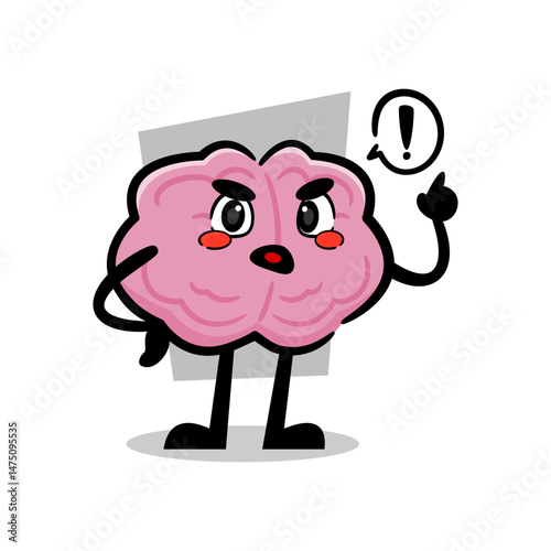 Cute Brain Illustration Character Giving a Firm Speech. Cute Brain Mascot Speaking Boldly.