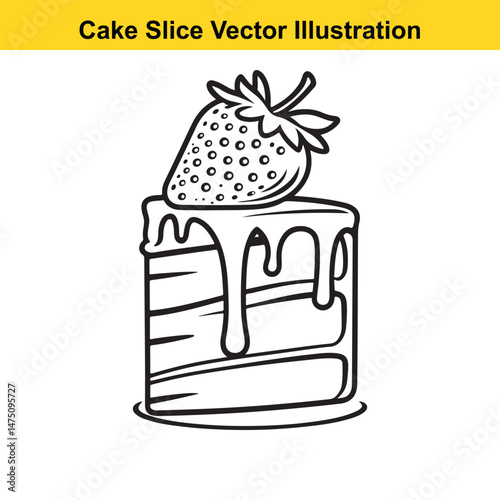 Delicious Strawberry Cake Slice Illustration