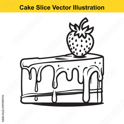 Delicious Strawberry Cake Slice Illustration