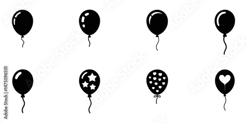 set of colorful balloons, Silhouette ballon icon set vector illustration on white background. Party and happy birthday design element vector illustration, Balloon Release, balloons black vector icon.