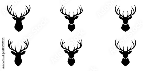 vector silhouette of a deer, Deer Head Silhouettes, Deer horns vector set, deer hat silhouette set, deer head icon set line art silhouette vector illustration, deer head silhouette set, Deer horns.