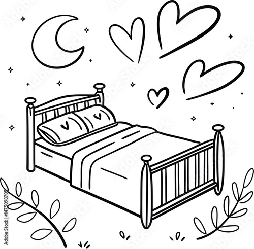 illustration of a bed with music instruments