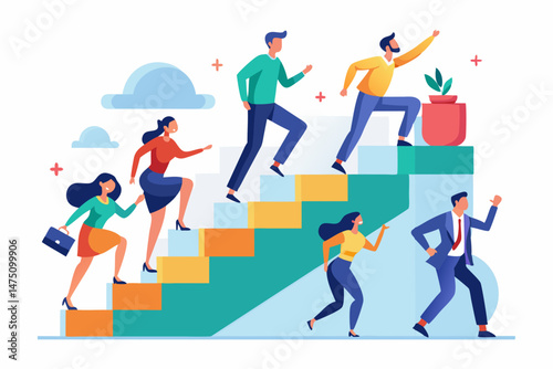 Teamwork and Collaboration Climbing the Ladder to Success Business Growth