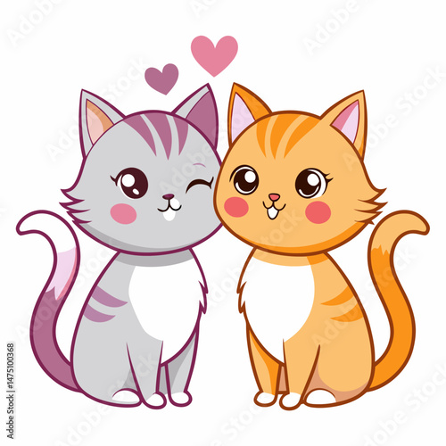 Adorable Cartoon Cats in Love Cute Couple Illustration Perfect for Valentines Day Cards and Pet Related Designs