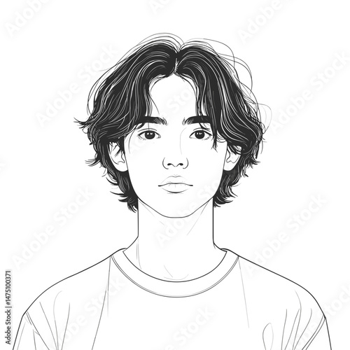 Line art portrait of a young man for creative projects and personal branding, copy space