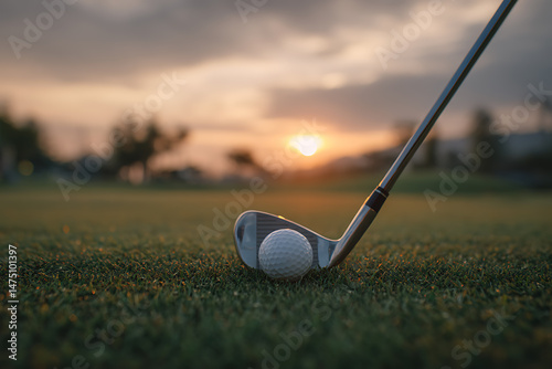 Elegant golf club resting on lush grass