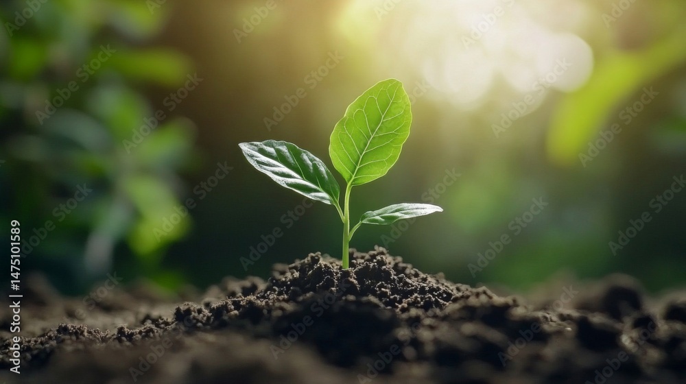 Green Seedling Growing in Rich Soil at Sunrise Green Seedling Growing in Rich Soil at Sunrise