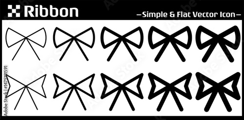 Simple Ribbon Bow Icons Set - Vector Illustration (10 Variations)