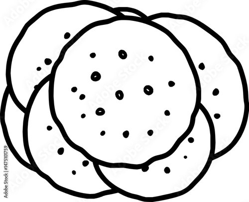 Stack of Round Flatbreads Simple Line Art Design