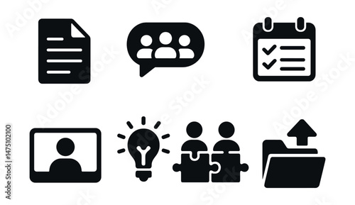 Teamwork and collaboration icons set – silhouette, group and project symbols