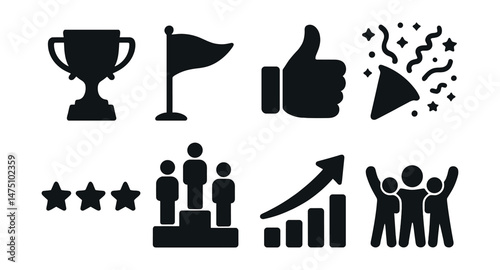 Motivational silhouette icons set – encouragement, success, achievement symbols