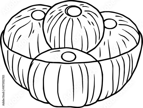 Three Onions Resting in a Simple Bowl Drawing